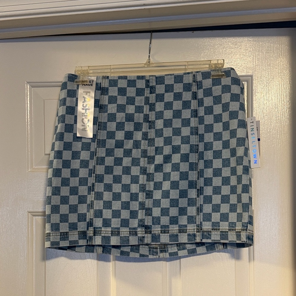 Tinseltown Blue Checkered Mini Skirt